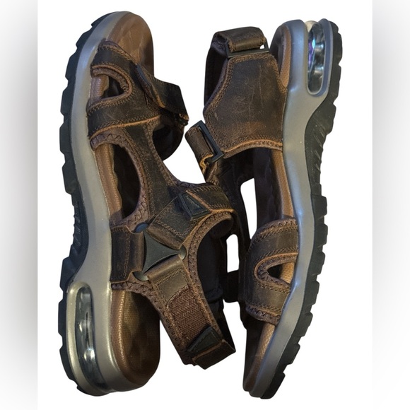 Visionreast leather Men's Brown Sandals with Air Cushion Sole Velcro straps Sz11 - Picture 2 of 12